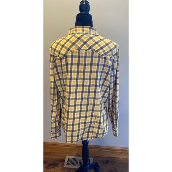 Old Navy Button Down Blouse Plus Size XL Yellow Green Plaid Pearl Snaps Western - Picture 6 of 11